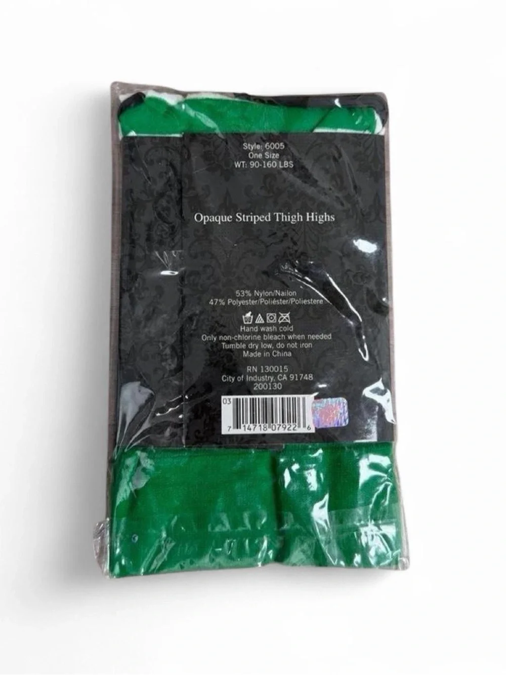 Y2k deadstock 2000s Leg Avenue green and white striped thigh high tights